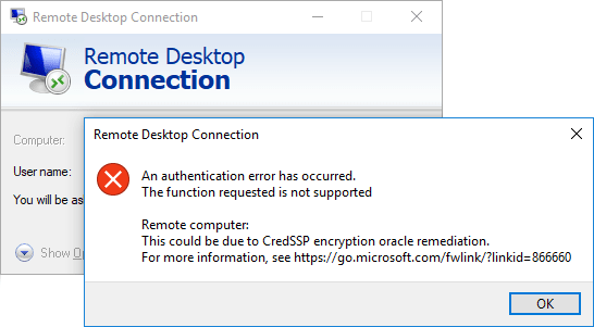 CredSSP Encryption Oracle Remediation Error